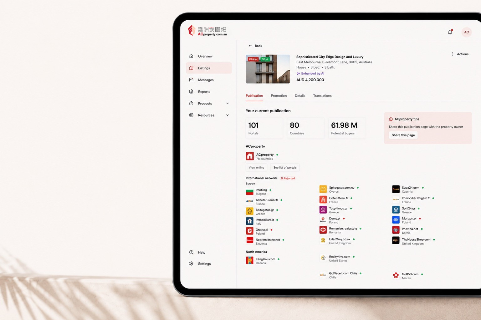 ACproperty dashboard on iPad