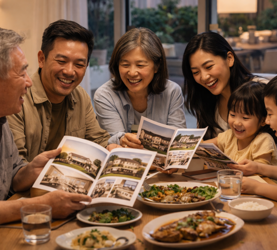 Chinese family, group decision, property brochures