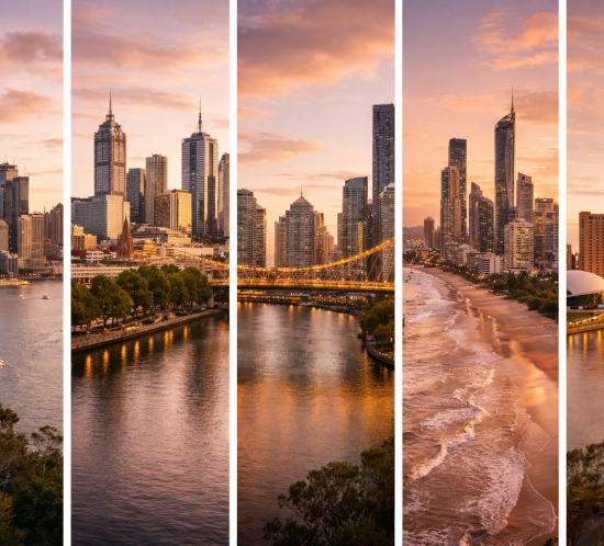 Three city skylines, Sydney Melbourne Brisbane