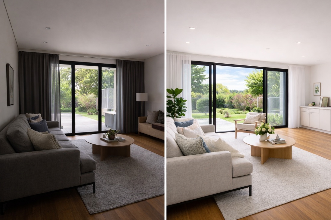 Before and after property photos, good vs bad